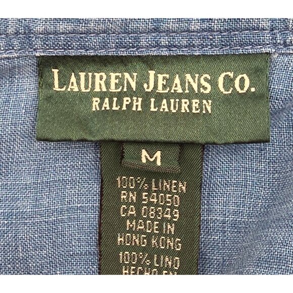 Women's - Lauren Jeans Co. Blue Linen Button Down Shirt, Size Medium - Picture 5 of 6